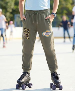 Pine Kids Looper Knit Full Length Joggers With Skateday Print- Green
