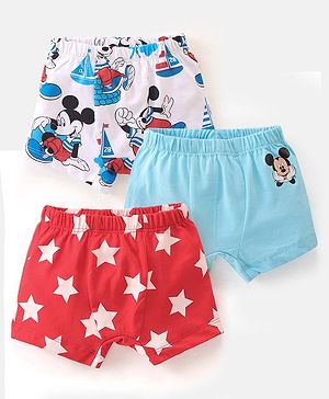 Babyhug Disney Single Jersey Knit Briefs With Mickey Mouse Graphics Pack Of 3 - Red Blue & White