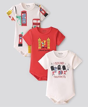Bonfino  100% Cotton Knit  Half Sleeves Onesies with Crocodile & Text Print Pack Of 3 - Multicolour