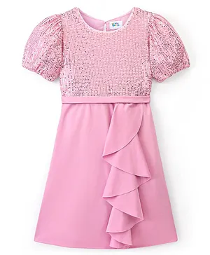 Hola Bonita  Half Sleeves Sequin with Scuba Ruffle Party Frock - Pink