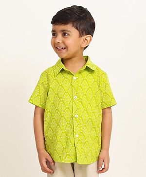 Campana 100% Cotton Half Sleeves Leaf Printed Shirt - Green