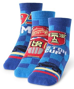 Cute Walk by Babyhug Disney Anti Bacterial Ankle Length Socks with Cars Graphics Pack of 3 - Multicolour
