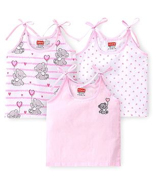 Babyhug 100% Cotton Woven Sleeveless Tie Knot Jhabla Heart Print  Pack of 3 - Multicolour