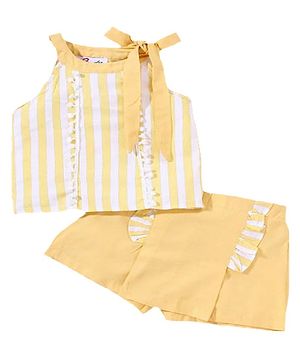 M'andy Cotton Halter Neck Striped Top & Shorts Set - Yellow
