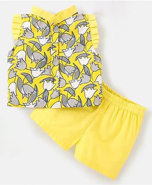 M'andy Cotton Sleeveless Floral Printed Top & Shorts Set - Yellow