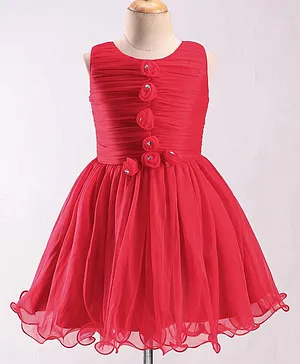 Enfance Sleeveless Floral Detailed Net Dress - Red