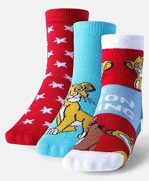 Cute Walk by Babyhug Disney Non Terry Anti-bacterial Socks  Lion King Graphics Pack of 3 - Multicolour