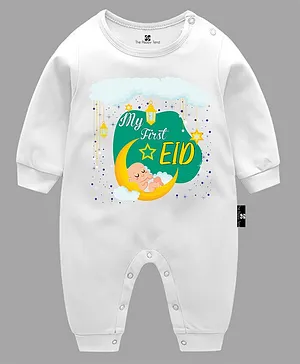 The Peppy Tend Eid Theme Full Sleeves My First Eid Text Printed Romper - White