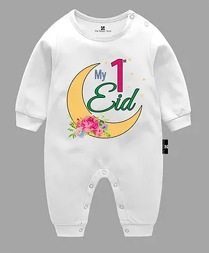 The Peppy Tend Eid Theme Full Sleeves  My 1st Eid Text Printed Romper - White