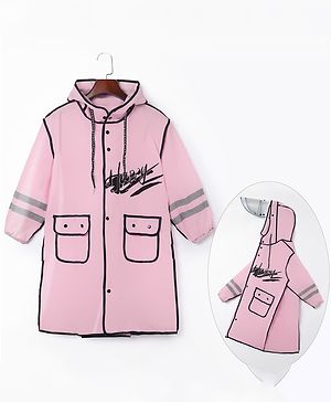 Pine Kids Full Sleeves Hooded Raincoat Text Print - Pink