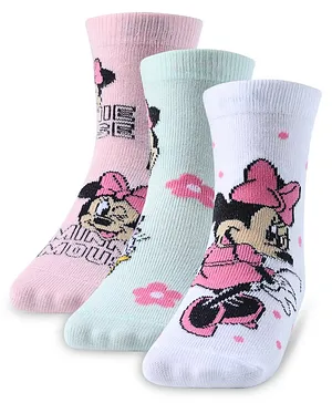 Cute Walk by Babyhug Non Terry Anti Bacterial Ankle Length Socks Disney Minnie Mouse Family Graphics Pack of 3 - Multicolour