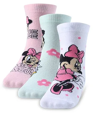 Cute Walk Disney By Babyhug Anti Bacterial Ankle Length Socks Minnie Mouse Design Pack Of 3 - Multicolour main image 0