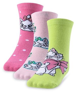 Cute Walk by Babyhug Disney  Cotton Blend Knit  Anti-Bacterial   Ankle Length Socks Aristocats Marie Graphics Pack of 3 - Multicolour