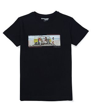 GINI & JONY Cotton Half Sleeves T-Shirt Beach Print - Dark Blue