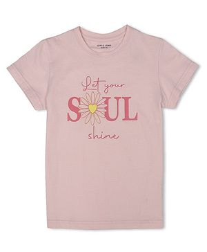 GINI & JONY Cotton Half Sleeves T-Shirt Text Print - Pink