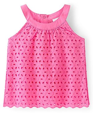 Babyhug Cotton Woven Sleeveless Schifli Top- Pink