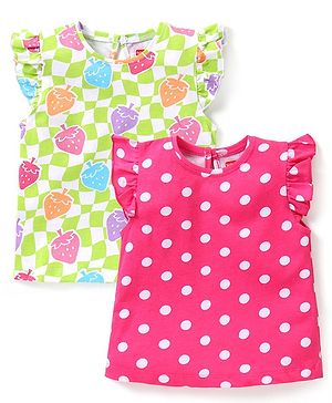 Babyhug Cotton Knit Half Sleeves T-Shirts Strawberry & Polka Dot Graphics Pack of 2 - Multicolour