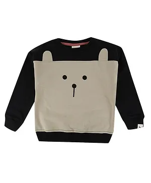Turtledove London Organic Cotton Knit Full Sleeves Sweatshirt Bear Print - Black & Beige