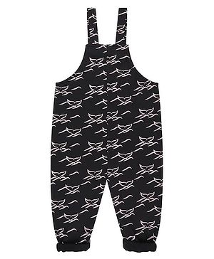 Turtledove London Cotton Knit Sleeveless Dungaree With Abstract Print - Black