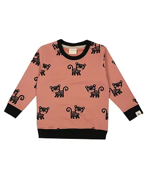 Turtledove London Organic Cotton Knit Full Sleeves Sweatshirt Cheetah Print - Brown