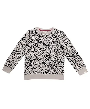 Turtledove London Organic Cotton Knit Full Sleeves Sweatshirt Leopard Print - Off White