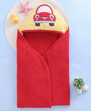 Babyhug Terry Hooded Towel Car Print L 76 x B 76  cm - Red