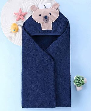 Babyhug Terry Woven Hooded Towel Bear Print L 76 x B 76 cm- Blue
