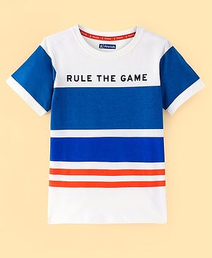 Pine Kids Cotton Knit Half Sleeves Striped T-Shirt Text Print - Multicolour