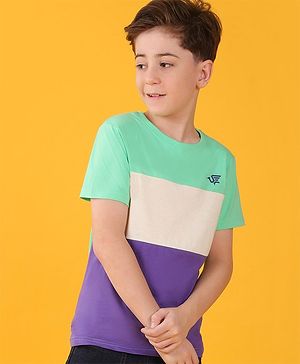 Pine Kids  Cotton Knit Half Sleeves Striped T-Shirt  - Multicolour