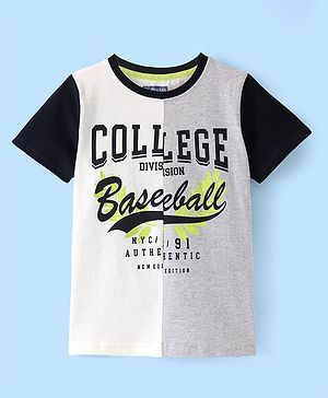 Pine Kids Cotton Knit Half Sleeves T-Shirt with Text Print - Multicolour