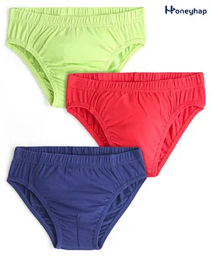 Honeyhap Single Jersey with Bio Finish Briefs  Solid Colour - Tango Red Tendershoots Green &  Limoges Blue