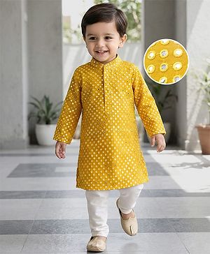 Babyhug Full Sleeves  Mirror Embroidered Kurta with Payjama Set - Yellow