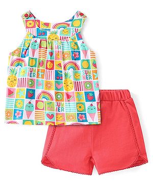 Babyhug 100% Cotton Knit Sleeveless Top & Shorts Set with Fruit Print - Multicolor