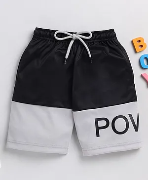 TOONYPORT Colour Blocked Power Text Printed Shorts - Black