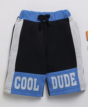 TOONYPORT Colour Blocked Cool Dude Text Printed Shorts - Black & Blue