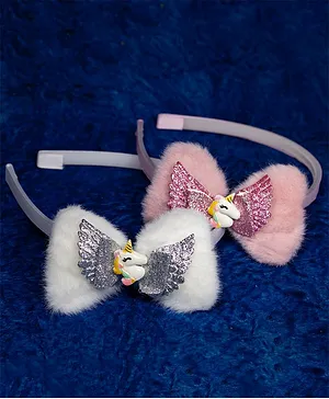 Jewelz Set Of 2 Bow Embellished Hair Bands - White & Pink