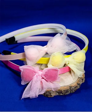 Jewelz  Set Of 3 Bow Embellished Hair Bands - Pink & Yellow