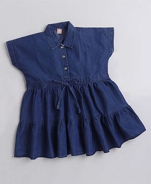 The Magic Wand Cap Sleeves Solid Tiered Dress - Blue