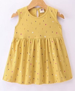 Zero Sinker Sleeveless One Piece Frocks Floral Print - Yellow