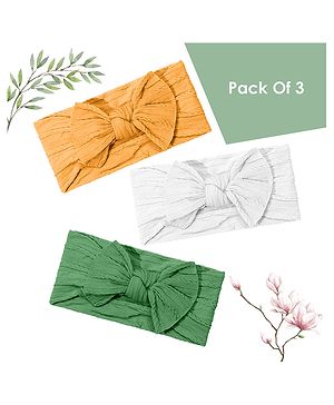 SYGA Pack of 3 Baby Girls Jacquard Soft Nylon Headbands Hair Accessories Bow Headband for Newborns, Infants,- White-Yellow-Green