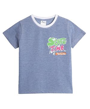 Anthrilo Half Sleeves Skater Time Text Printed Tee - Blue