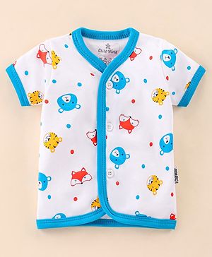 Child World Interlock Knit Half Sleeves Vests Tiger Print - Blue & White