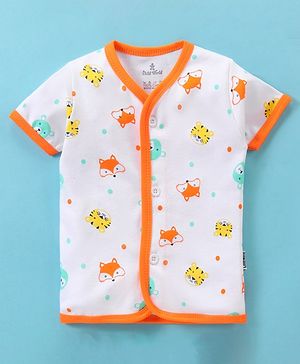 Child World Interlock Knit Half Sleeves Vests Tiger Print - Orange & White
