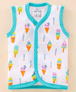 Child World Interlock Knit Sleeveless Vests Ice Cream Print - Blue & White