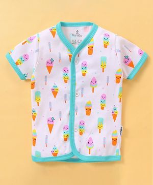 Child World Interlock Knit Half Sleeves Vest with Ice Cream Print - Blue & White