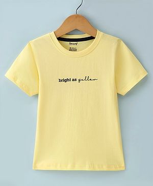 Smarty Boys 100% Cotton Knit  Half Sleeves T-Shirt with Text Print - Yellow