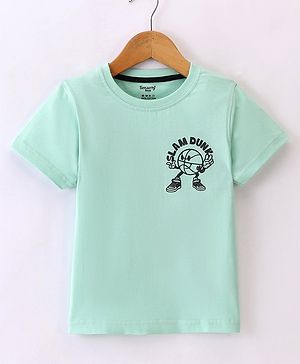 Smarty Boys Cotton Knit Half Sleeves  T-Shirt with Text Print - Sea Green