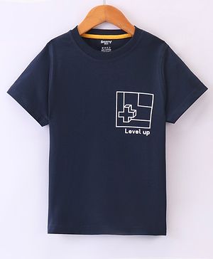 Smarty Boys 100% Cotton Sinker Half Sleeves Premium T-Shirt with Text Print - Navy Blue