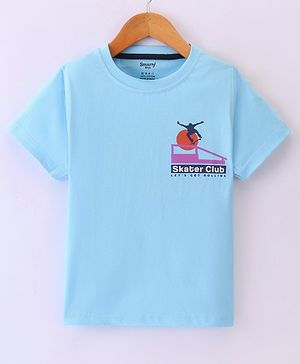 Smarty Boys 100% Cotton Sinker Half Sleeves Premium T-Shirt with Skater Print - Blue