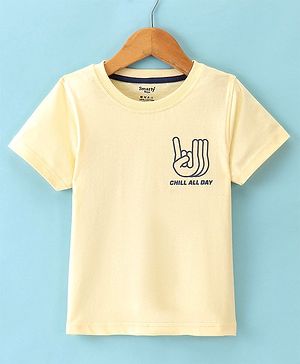 Smarty Boys Cotton Knit Half Sleeves  T-Shirt with Text Print - Light Yellow